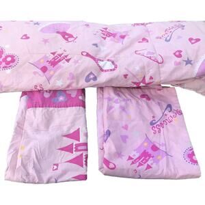 Vintage Princess Comforter Pillow Case & Pillow Sham Twin Bedding 3 Pc Set